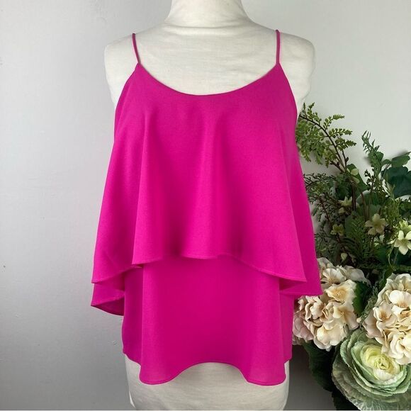 PAPER CRANE blouse | Barbie Pink | sz s | camisole | ruffle - Picture 1 of 7
